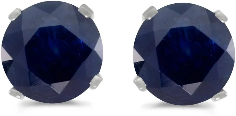 1 Carat Total Weight Natural Round Sapphire Stud Earrings Set in 14k White Gold