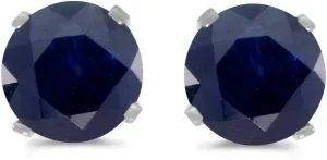 1 Carat Total Weight Natural Round Sapphire Stud Earrings Set in 14k White Gold