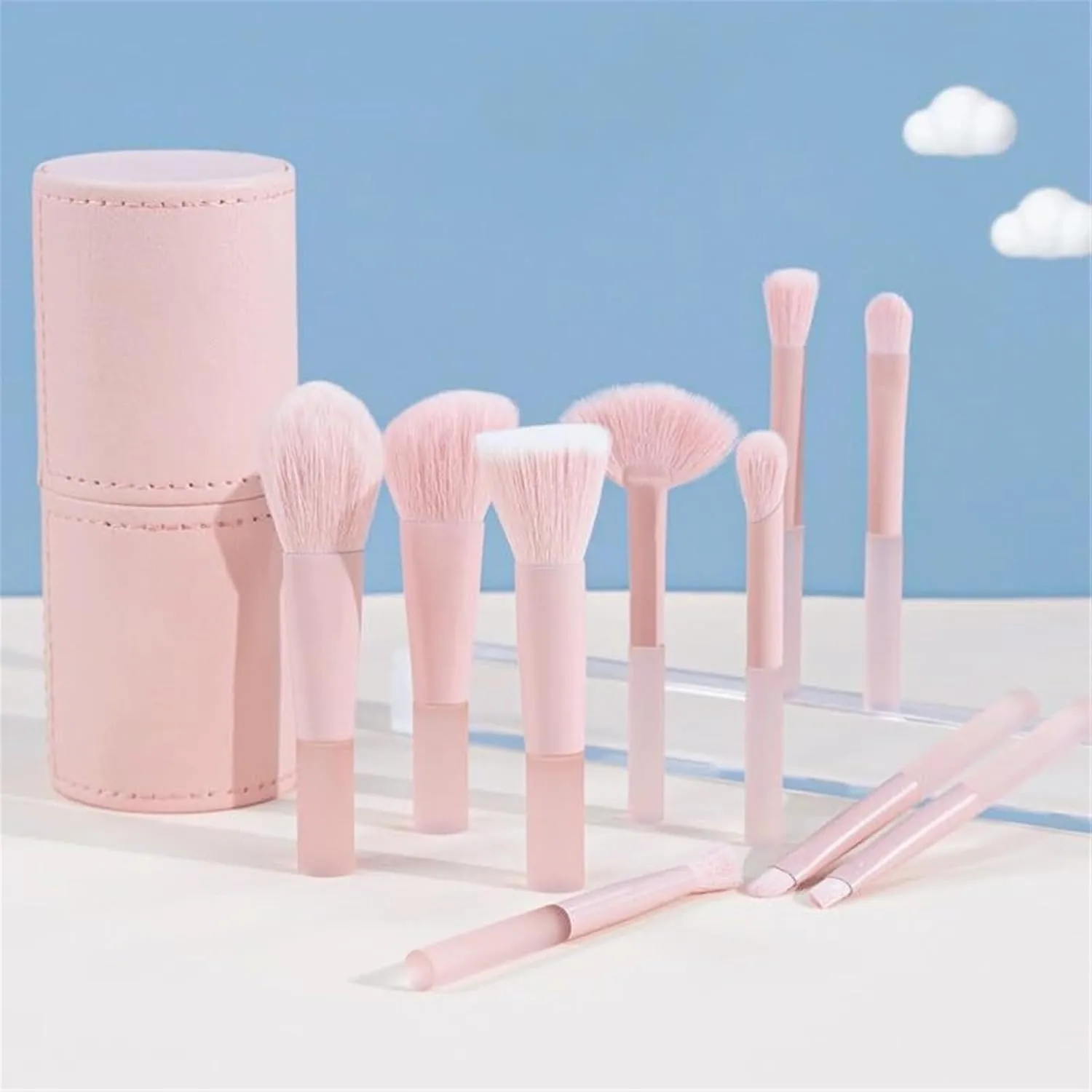 10 Mini Makeup Brush Set with Mist Handle Soft Hair Portable Brush Set