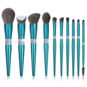 10 Shining Queen Turquoise Makeup Brush Set With Diamond Soft Beauty Tools Set