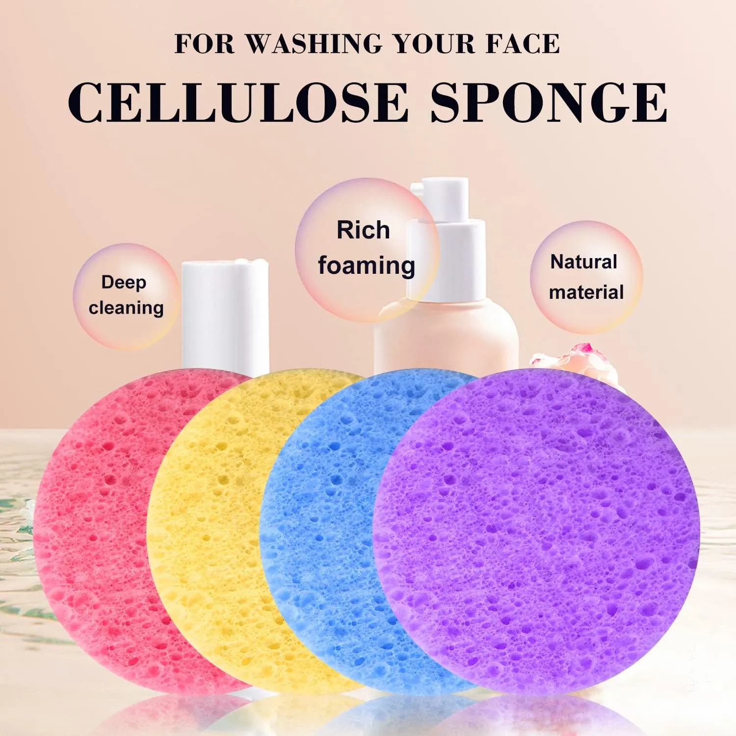 100-Count Compressed Facial Sponges, 100% Natural Cellulose Facial Sponges, Cosmetic Spa Sponges for Estheticians Girls Women Facial Cleansing, Esponjas Faciales for Mask Makeup Remove, Pink