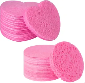 100-Count Compressed Facial Sponges, 100% Natural Cellulose Facial Sponges, Cosmetic Spa Sponges for Estheticians Girls Women Facial Cleansing, Esponjas Faciales for Mask Makeup Remove, Pink