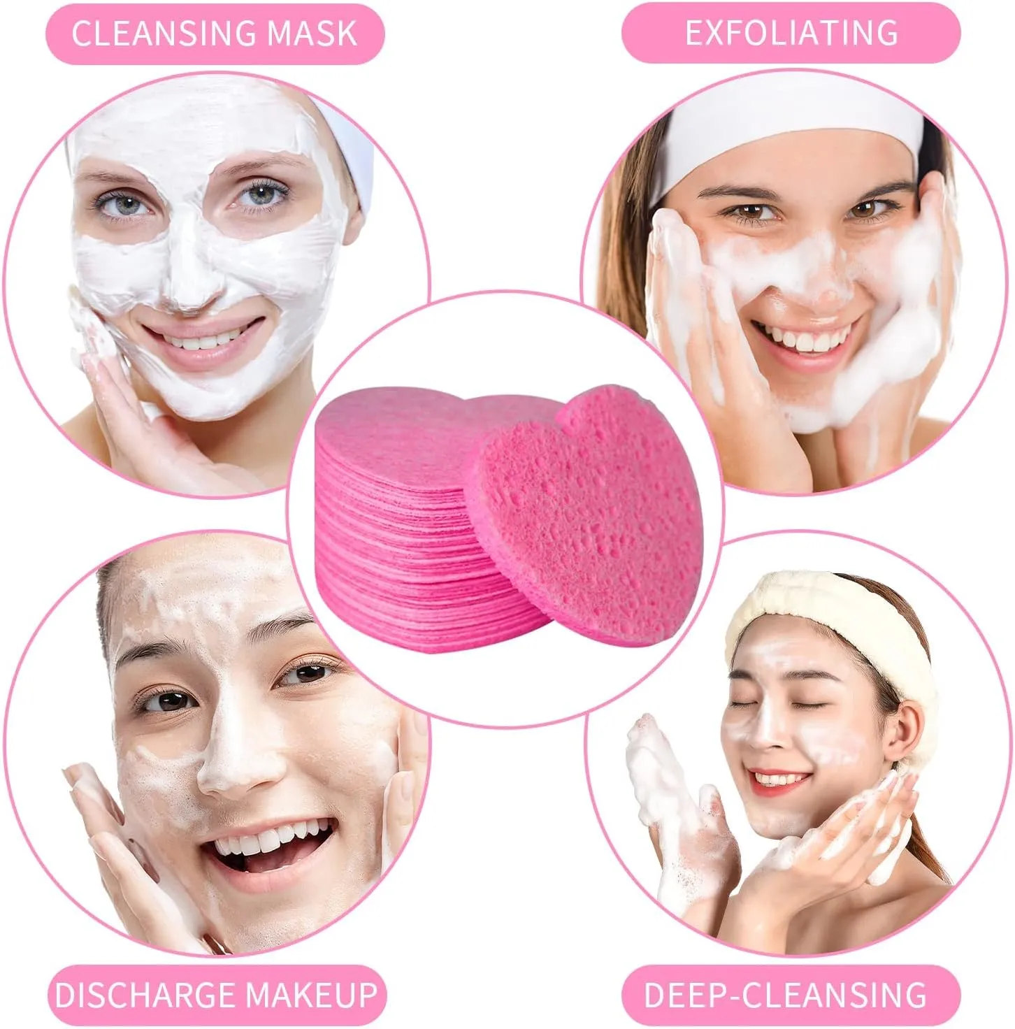 100-Count Compressed Facial Sponges, 100% Natural Cellulose Facial Sponges, Cosmetic Spa Sponges for Estheticians Girls Women Facial Cleansing, Esponjas Faciales for Mask Makeup Remove, Pink