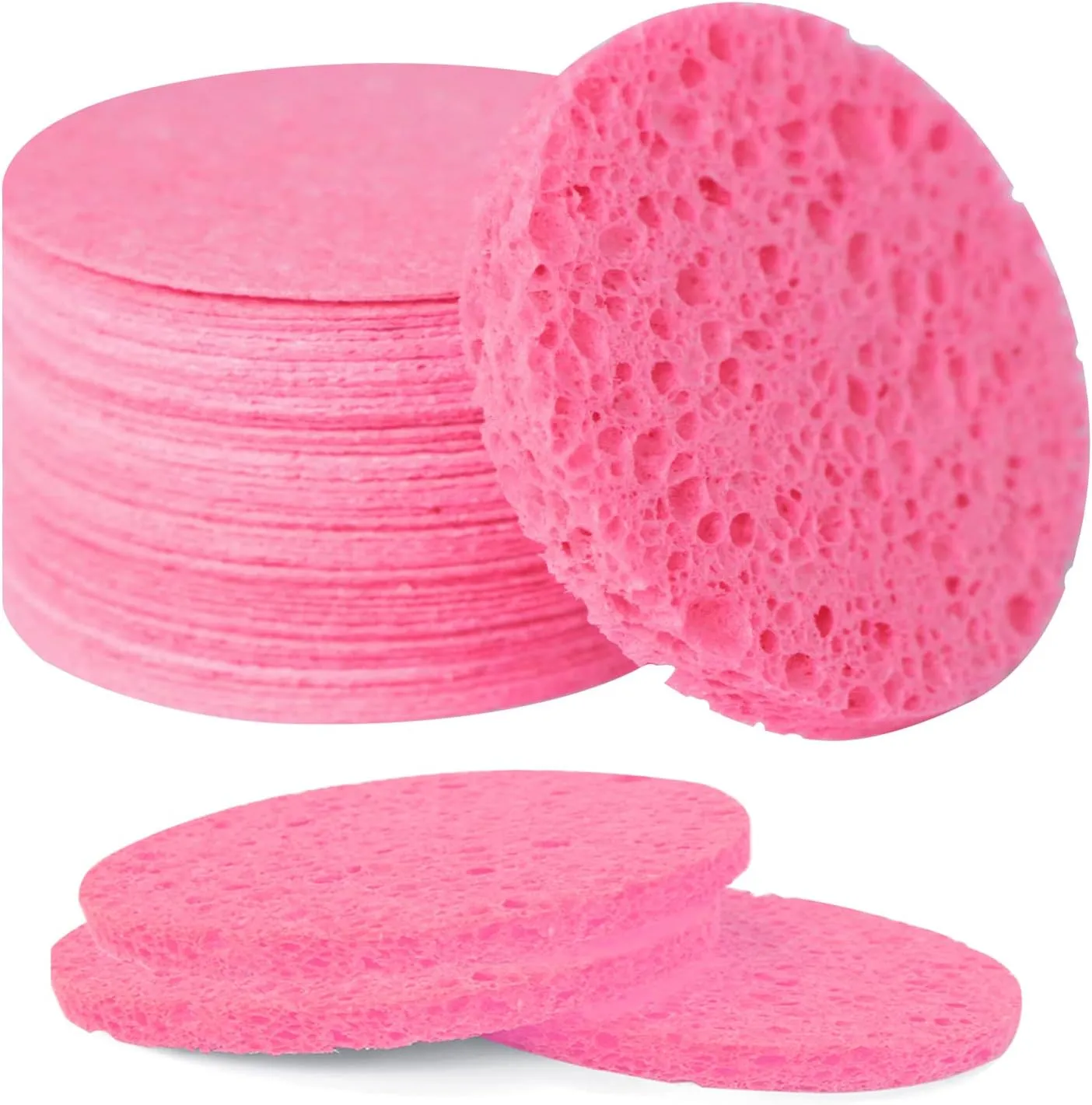 100-Count Compressed Facial Sponges, 100% Natural Cellulose Facial Sponges, Cosmetic Spa Sponges for Estheticians Girls Women Facial Cleansing, Esponjas Faciales for Mask Makeup Remove, Pink