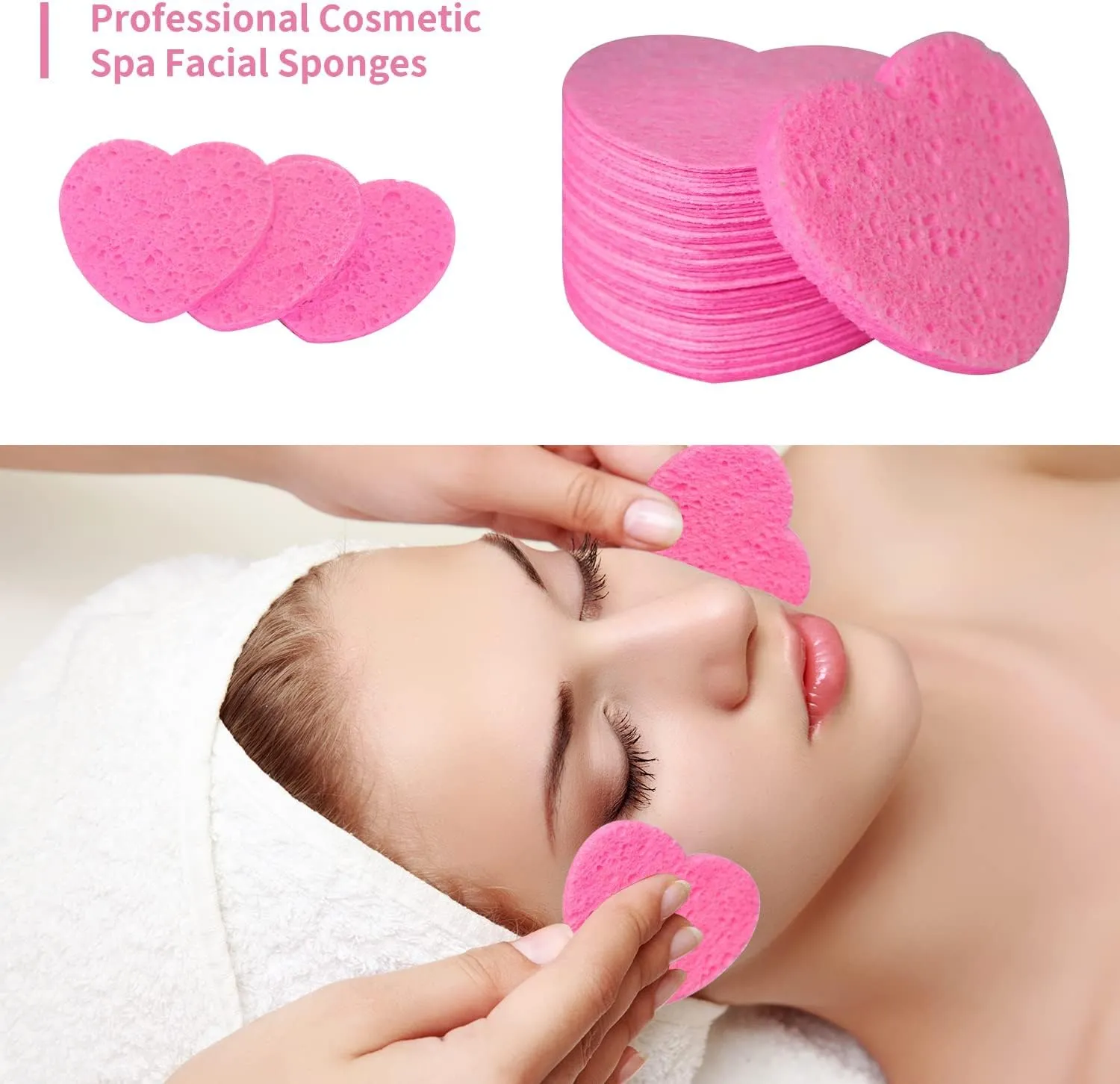 100-Count Compressed Facial Sponges, 100% Natural Cellulose Facial Sponges, Cosmetic Spa Sponges for Estheticians Girls Women Facial Cleansing, Esponjas Faciales for Mask Makeup Remove, Pink