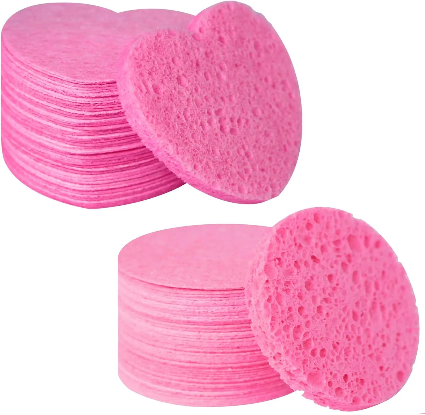 100-Count Compressed Facial Sponges, 100% Natural Cellulose Facial Sponges, Cosmetic Spa Sponges for Estheticians Girls Women Facial Cleansing, Esponjas Faciales for Mask Makeup Remove, Pink