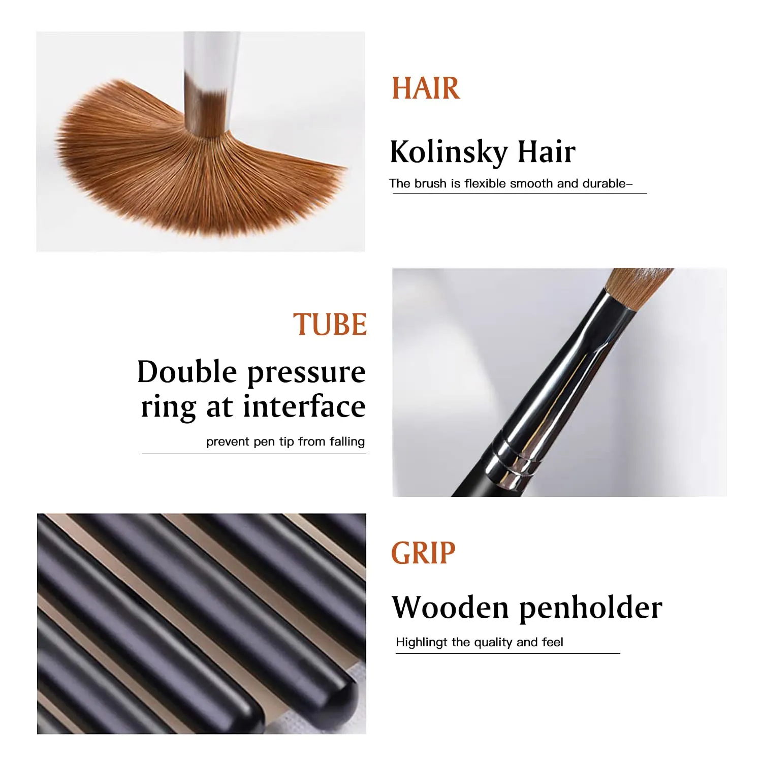 100% Kolinsky Acrylic Nail Brush Size 10, Oval Crimped Pressed Shaped Sturdy Wooden Handle Acrylic Powder Nail Art Brush Professional Manicure Pedicure for DIY Home Salon