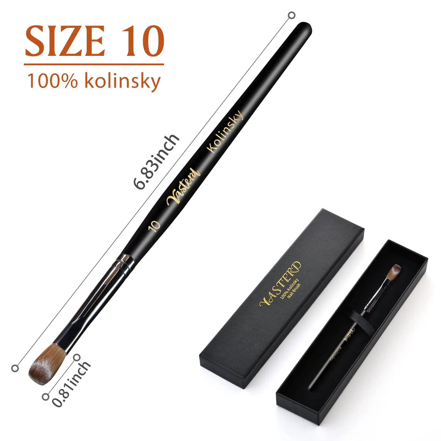 100% Kolinsky Acrylic Nail Brush Size 10, Oval Crimped Pressed Shaped Sturdy Wooden Handle Acrylic Powder Nail Art Brush Professional Manicure Pedicure for DIY Home Salon