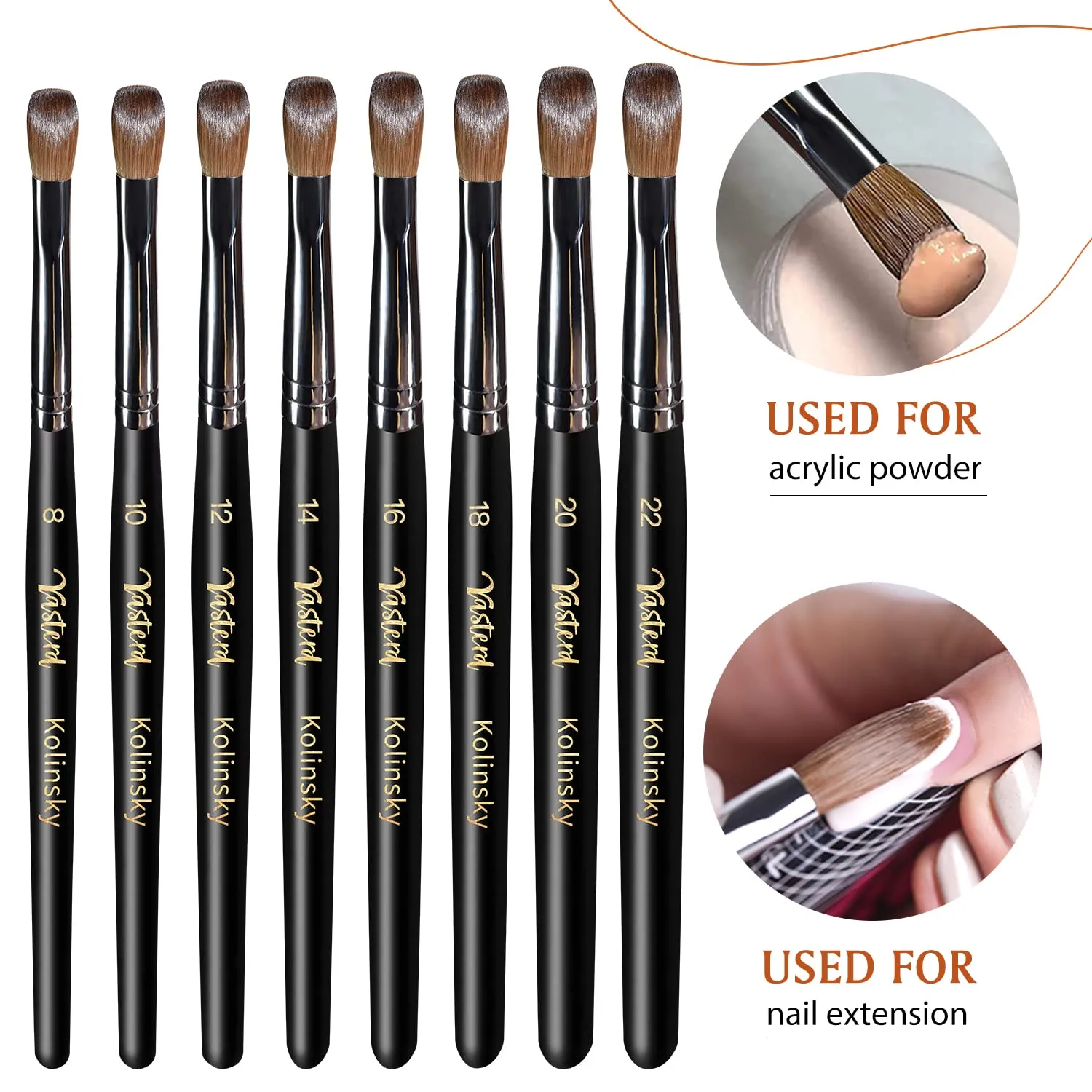 100% Kolinsky Acrylic Nail Brush Size 10, Oval Crimped Pressed Shaped Sturdy Wooden Handle Acrylic Powder Nail Art Brush Professional Manicure Pedicure for DIY Home Salon