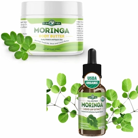 100% Natural Ingredients Moringa Oil Body Butter for Dry Skin with Vitamin A, C, and E And Organic Moringa Leaf Extract Liquid Drops - USDA Organic Certified - Highly Purified
