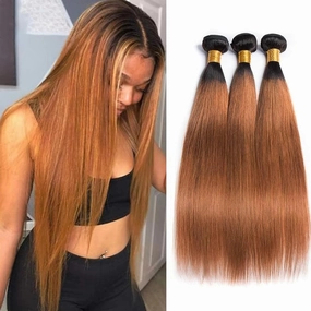 10 12 14 Inch Human Hair 3 Bundles Straight 2 Tone Black and Brown 100% Virgin Human Hair Brazilian Weave Remy Hair for Black Women(T1B/30#)