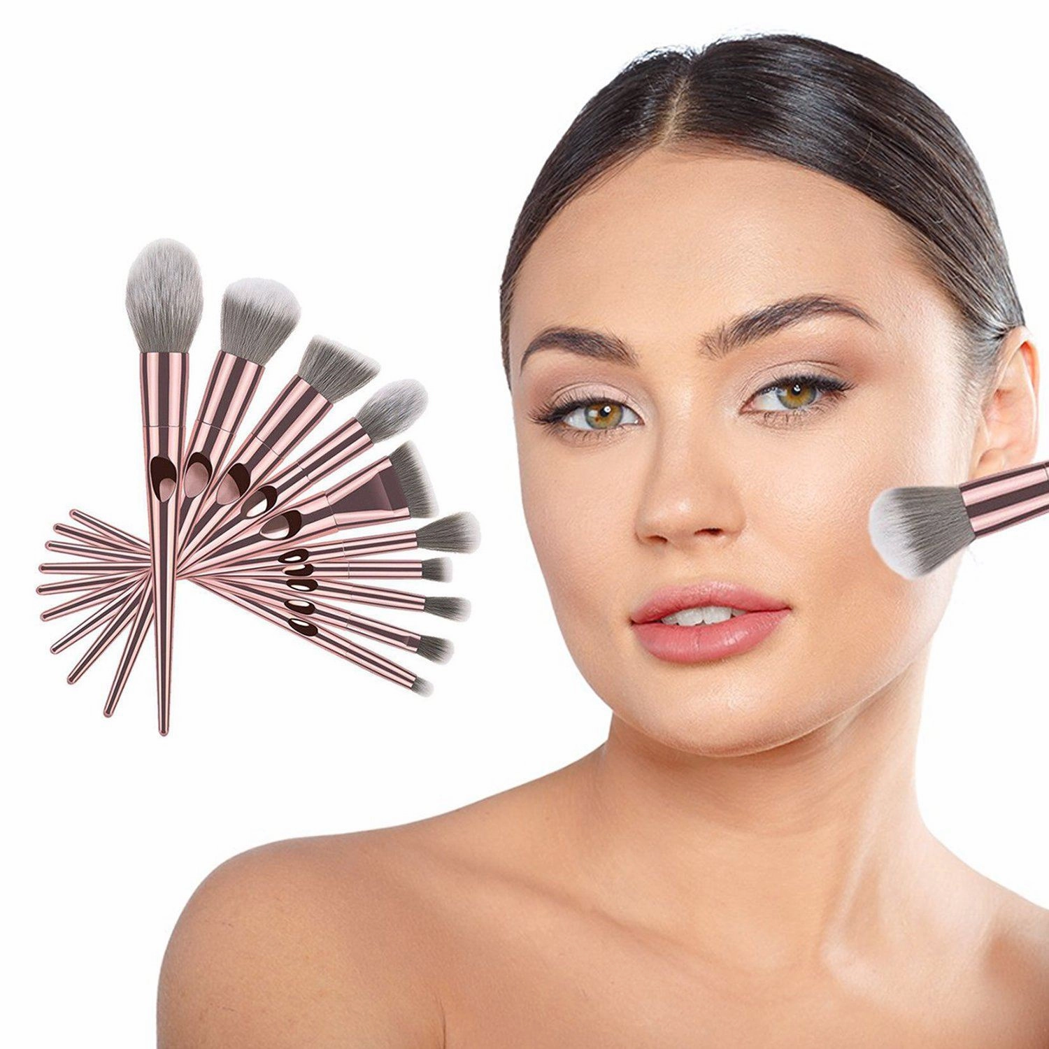 10-Piece: Metallic Premium Cosmetic Makeup Brushes Set