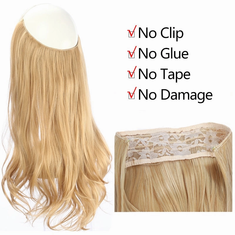 12"14" 16" 18" Wave Halo Hair Extensions Invisible Ombre Bayalage Synthetic Natural Flip Hidden Secret Wire Crown Hair Piece