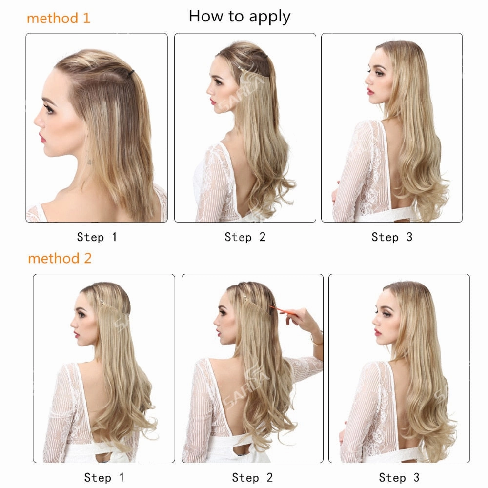 12"14" 16" 18" Wave Halo Hair Extensions Invisible Ombre Bayalage Synthetic Natural Flip Hidden Secret Wire Crown Hair Piece