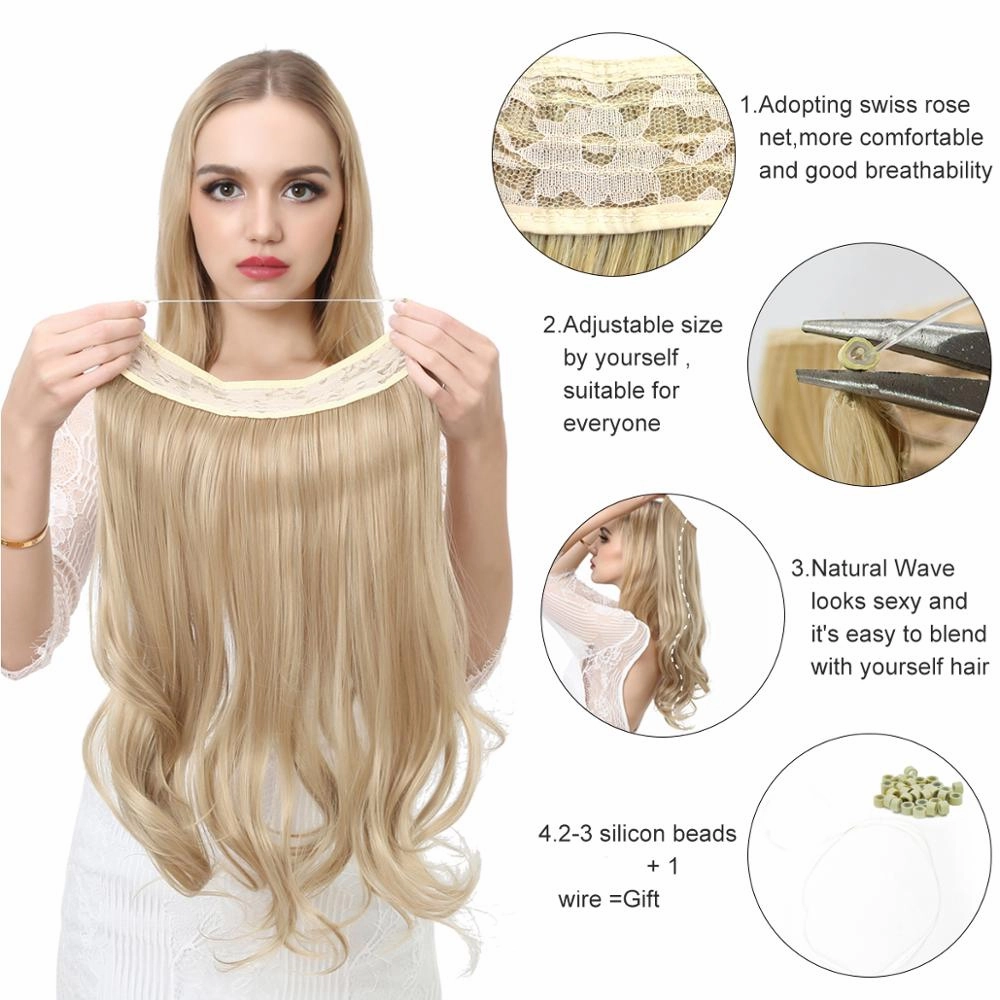 12"14" 16" 18" Wave Halo Hair Extensions Invisible Ombre Bayalage Synthetic Natural Flip Hidden Secret Wire Crown Hair Piece