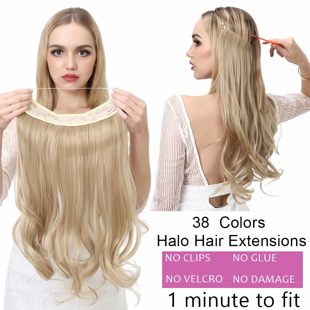 12"14" 16" 18" Wave Halo Hair Extensions Invisible Ombre Bayalage Synthetic Natural Flip Hidden Secret Wire Crown Hair Piece