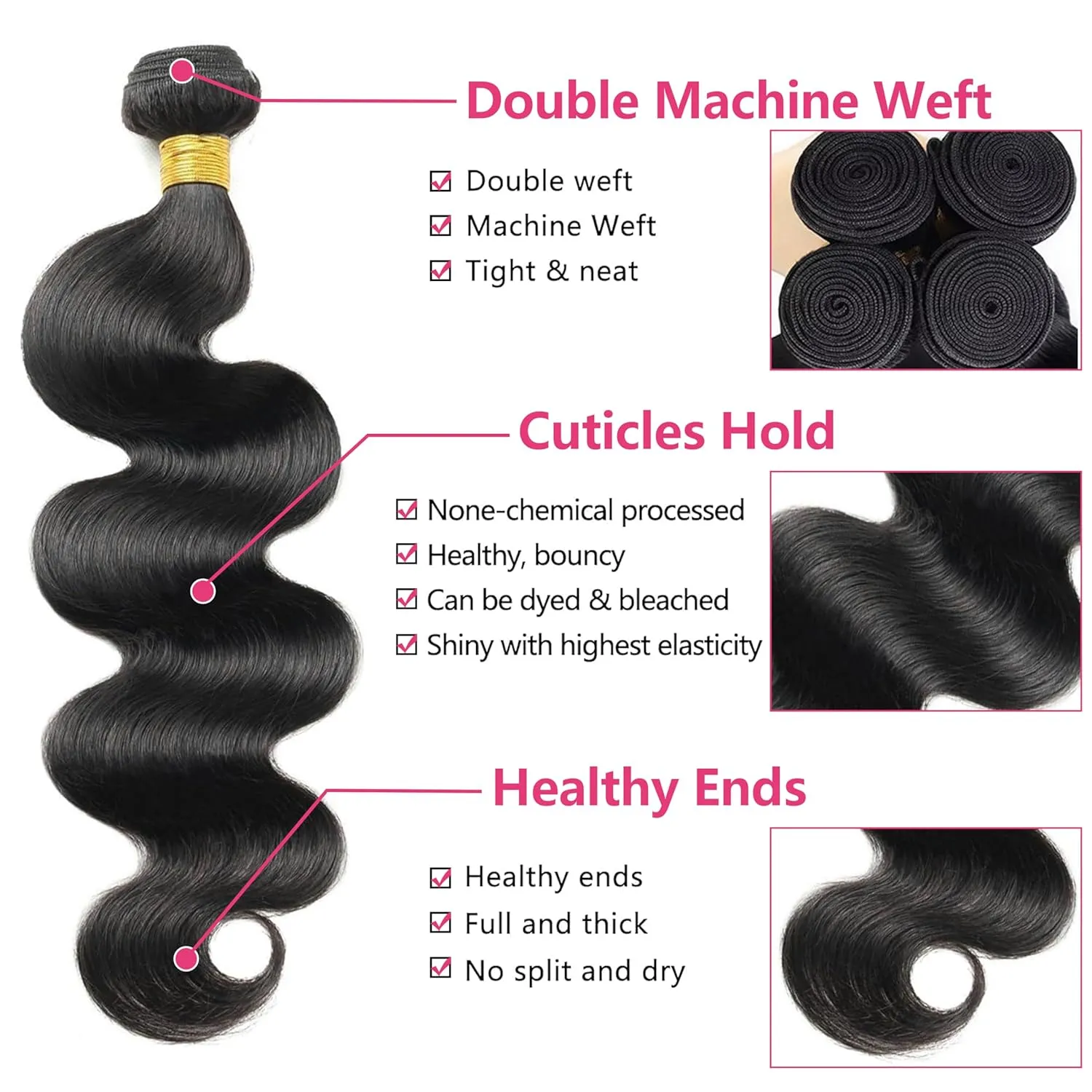 12A Body Wave Bundles Human Hair 14 16 18 20 Inch 100% Unprocessed Brazilian Virgin Weave 4 Bundles Quick Weave Hair Bundles Natural Black Color
