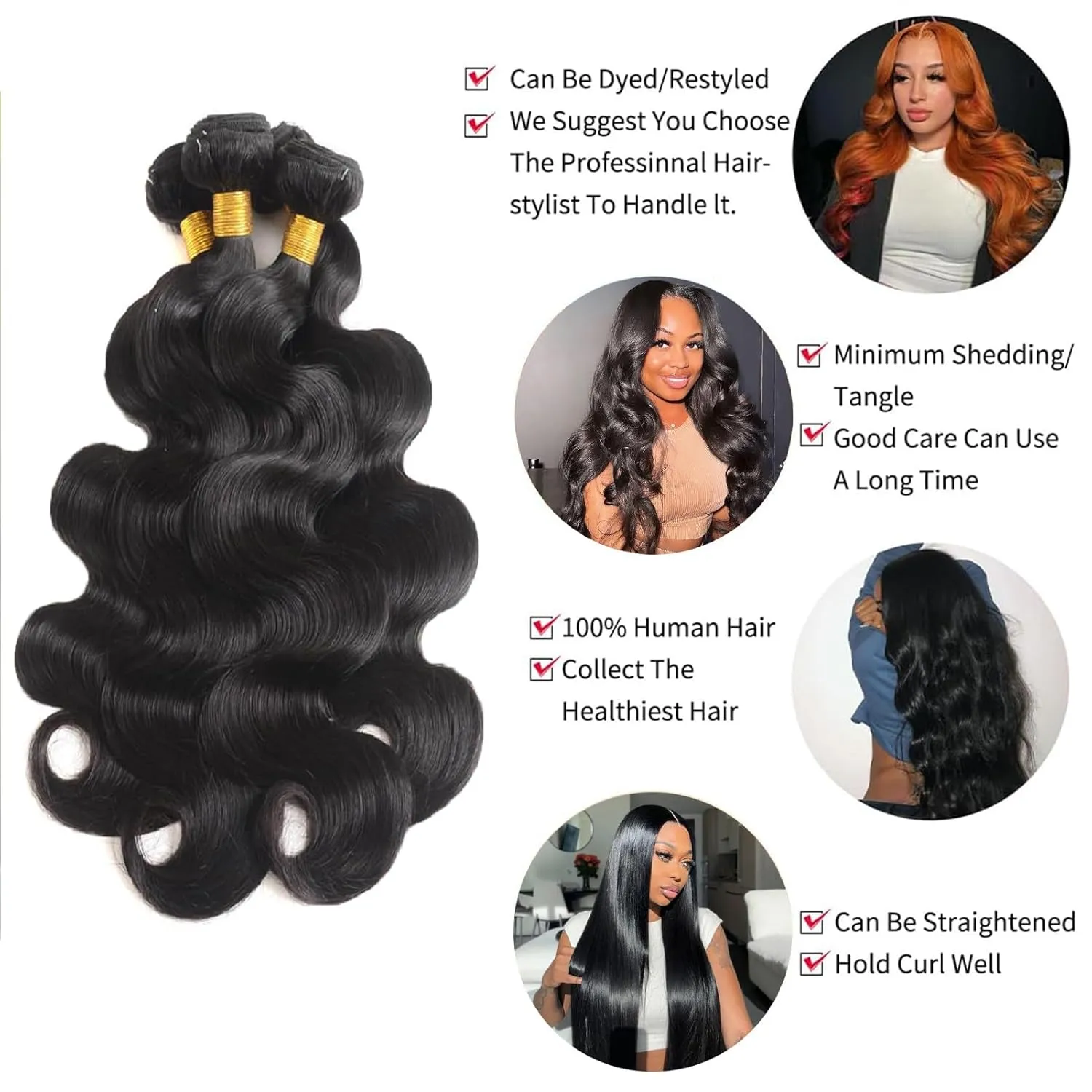 12A Body Wave Bundles Human Hair 14 16 18 20 Inch 100% Unprocessed Brazilian Virgin Weave 4 Bundles Quick Weave Hair Bundles Natural Black Color