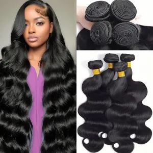 12A Human Hair Bundles 14 16 18 20 Inch Body Wave Bundles Human Hair 100% Unprocessed Brazilian Virgin Hair 4 Bundles Deals Human Hair Quick Weave Bundles Real Human Hair Extensions Natural Black