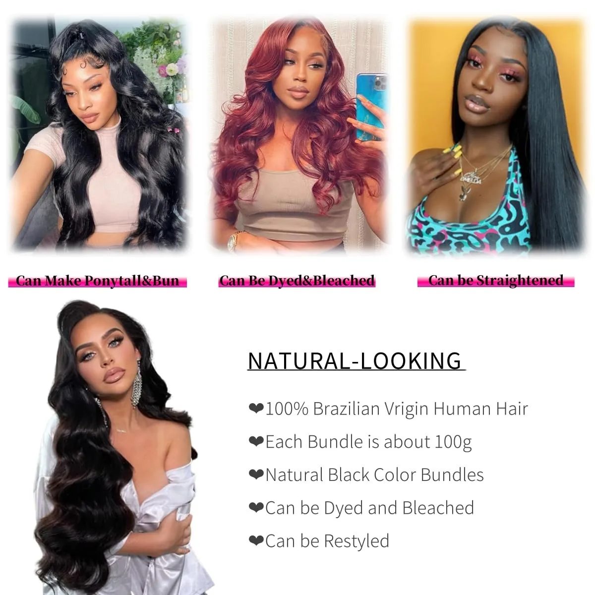12A Human Hair Bundles 14 16 18 20 Inch Body Wave Bundles Human Hair 100% Unprocessed Brazilian Virgin Hair 4 Bundles Deals Human Hair Quick Weave Bundles Real Human Hair Extensions Natural Black