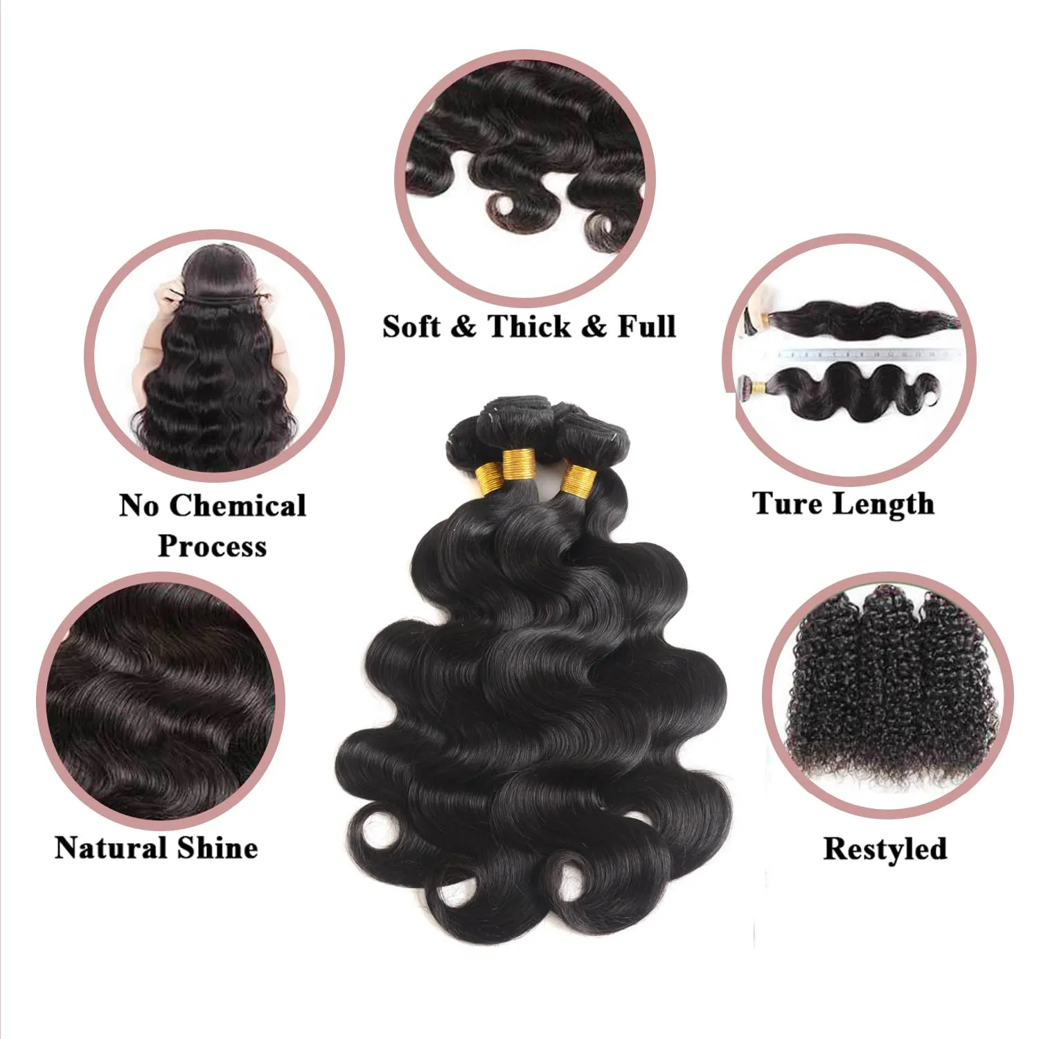12A Human Hair Bundles Body Wave 100% Unprocessed Brazilian Virgin Hair 3 Bundles Deals Human Hair Extensions Quick Weave Human Hair (14 16 18 Inch)