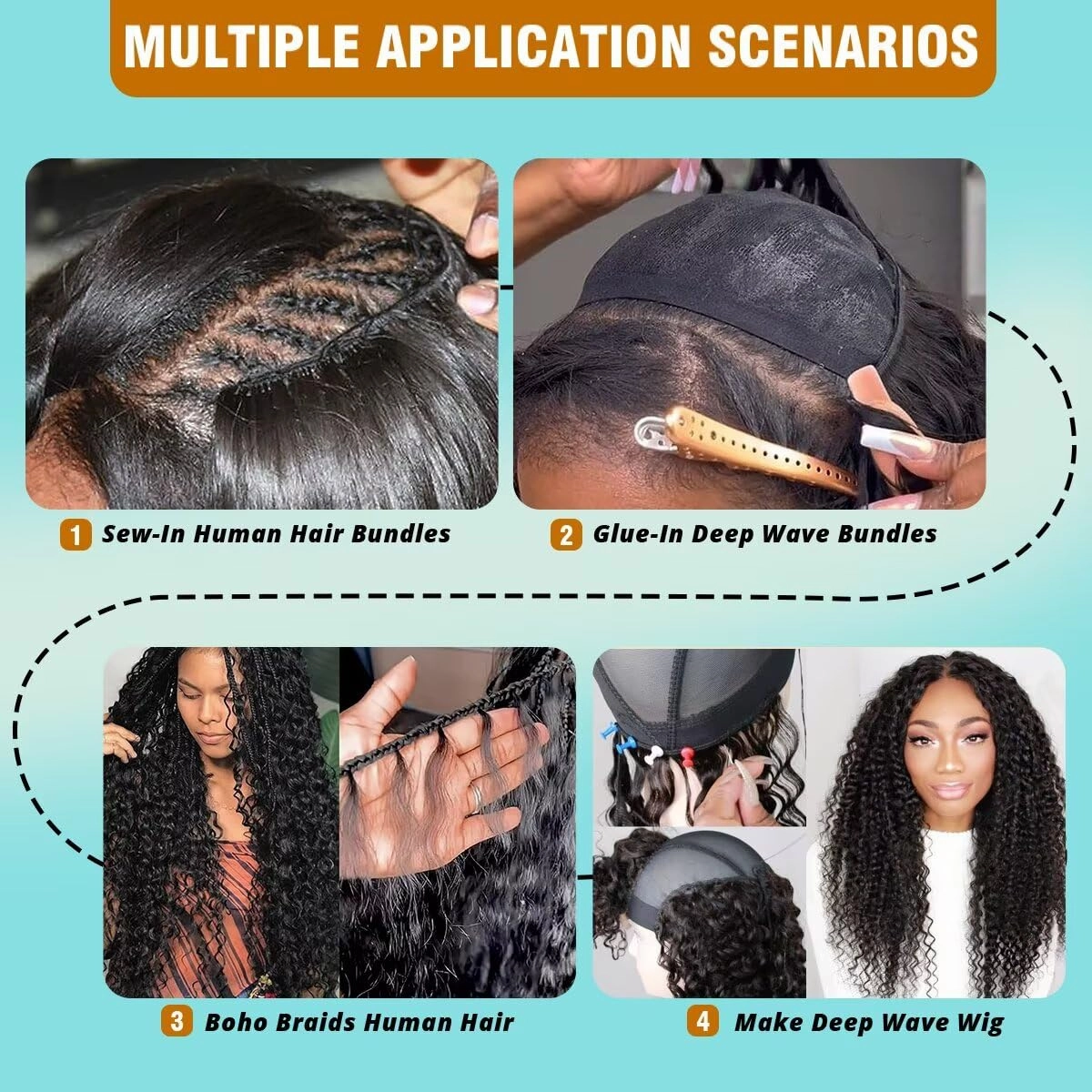 12A Human Hair Bundles 12 14 16 Inch Deep Wave Bundles Human Hair 100% Unprocessed Brazilian Virgin Deep Curly Weave 3 Bundle Water Wavy Hair Extensions Real Human Hair 1B Bundle for Women