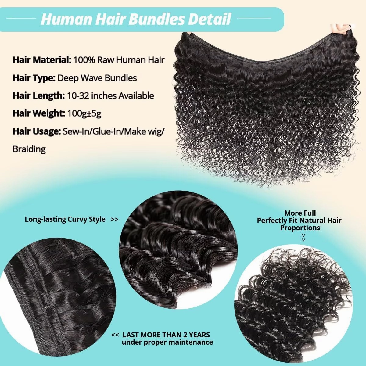 12A Human Hair Bundles 12 14 16 Inch Deep Wave Bundles Human Hair 100% Unprocessed Brazilian Virgin Deep Curly Weave 3 Bundle Water Wavy Hair Extensions Real Human Hair 1B Bundle for Women