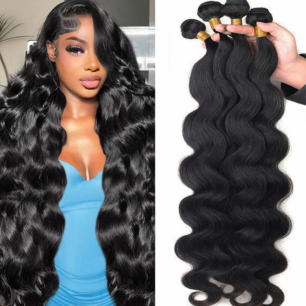 12A Human Hair Bundles Body Wave 100% Unprocessed Brazilian Virgin Hair 4 Bundles Deals Human Hair Extensions Quick Weave Human Hair (4 Bundlles Natural black, 22 24 26 28 Inch)