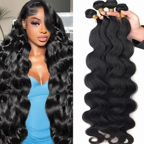 12A Human Hair Bundles Body Wave 100% Unprocessed Brazilian Virgin Hair 4 Bundles Deals Human Hair Extensions Quick Weave Human Hair (4 Bundlles Natural black, 22 24 26 28 Inch)
