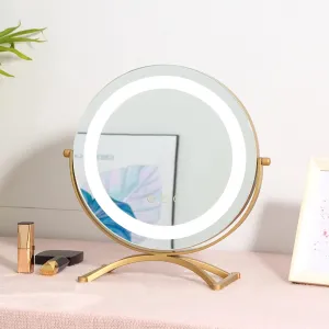 12" Lighted Makeup Mirror, Vanity Mirror With Stand, Circle Mirror With Light, High Definition Tabletop Mirror, Adjustable Brightness, 360 ° Arbitrary Rotation, Round Touch Button, Hardwired Lighted M