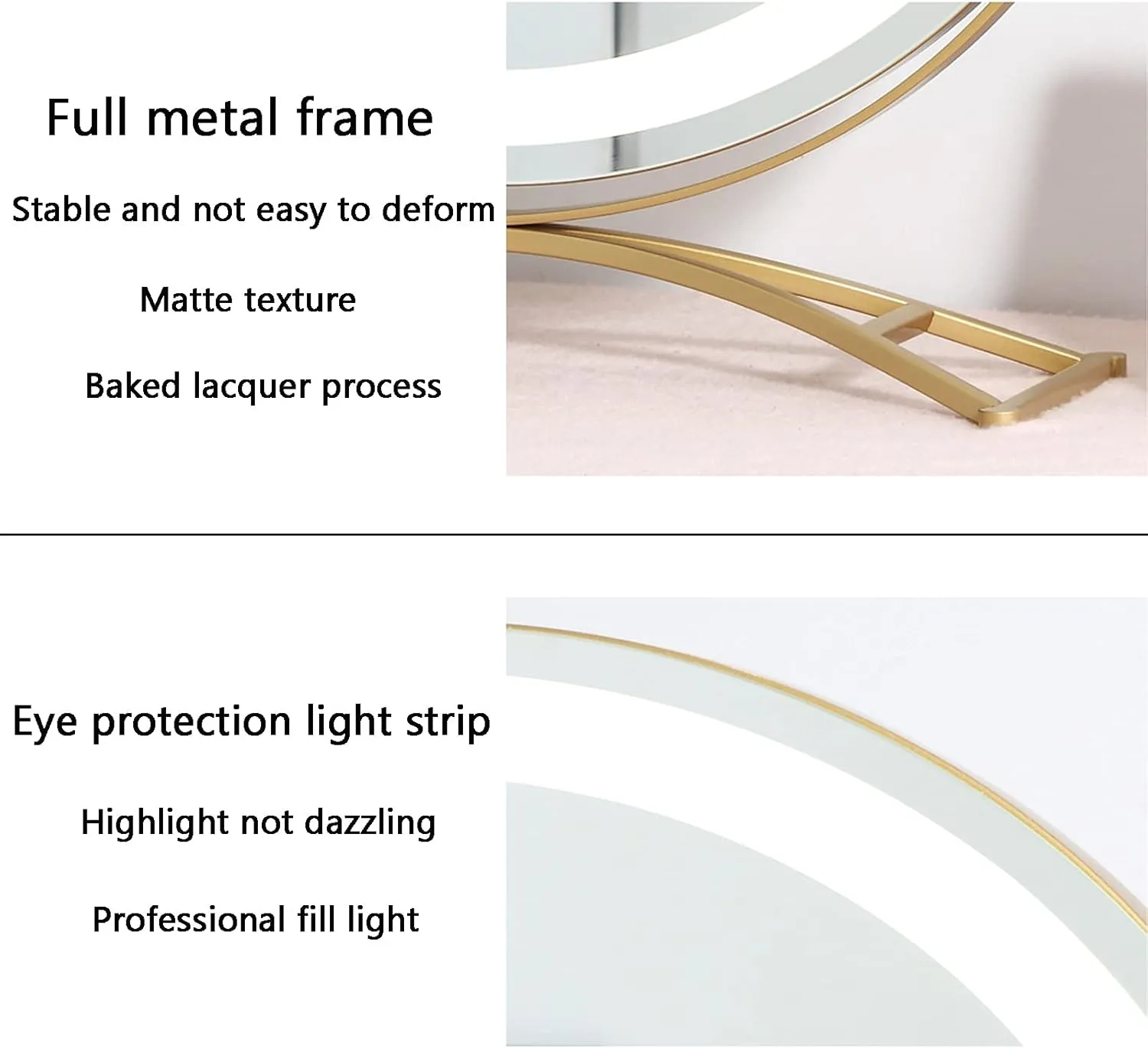 12" Lighted Makeup Mirror, Vanity Mirror With Stand, Circle Mirror With Light, High Definition Tabletop Mirror, Adjustable Brightness, 360 ° Arbitrary Rotation, Round Touch Button, Hardwired Lighted M