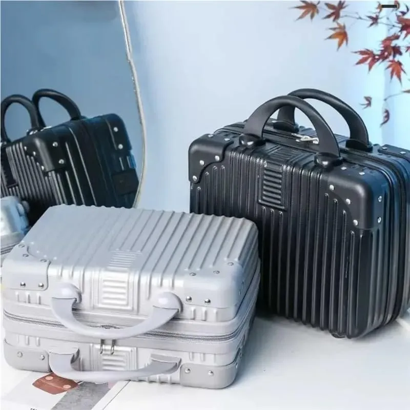 14 inch Mini Travel Suitcase Cosmetic Box Hand Luggage Organizer Makeup Case Small Password Box Boarding Case For Women Girls(Blue green)