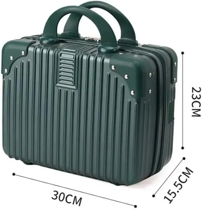 14 inch Mini Travel Suitcase Cosmetic Box Hand Luggage Organizer Makeup Case Small Password Box Boarding Case For Women Girls(Blue green)
