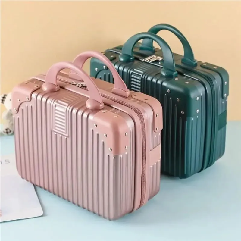14 inch Mini Travel Suitcase Cosmetic Box Hand Luggage Organizer Makeup Case Small Password Box Boarding Case For Women Girls(Blue green)
