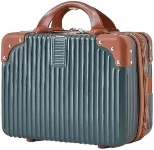 14 inch Mini Travel Suitcase Cosmetic Box Hand Luggage Organizer Makeup Case Small Password Box Boarding Case For Women Girls(Blue green)