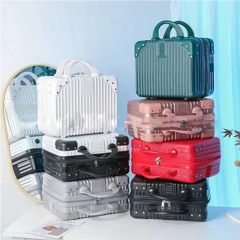14 inch Mini Travel Suitcase Cosmetic Box Hand Luggage Organizer Makeup Case Small Password Box Boarding Case For Women Girls(Blue green)