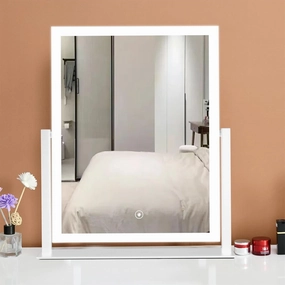 14 White LED Vanity Mirror with Lights 3 Color Dimmable LED Lighting,Desktop Makeup Mirror Smart Touch Control,360° Rotation,Adjustable Brightness,Lighted Cosmetic Mirror for Girls