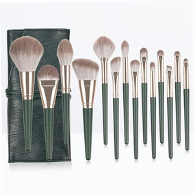 14pcs Professional Makeup Brush Set with Handles and Storage Pouch No Shedding Dense Bristles for Application for Daily and
