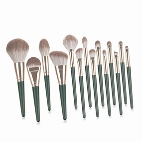 14pcs Professional Makeup Brush Set with Handles for Liquid and Powder Application Includes Storage Pouch for and Organization