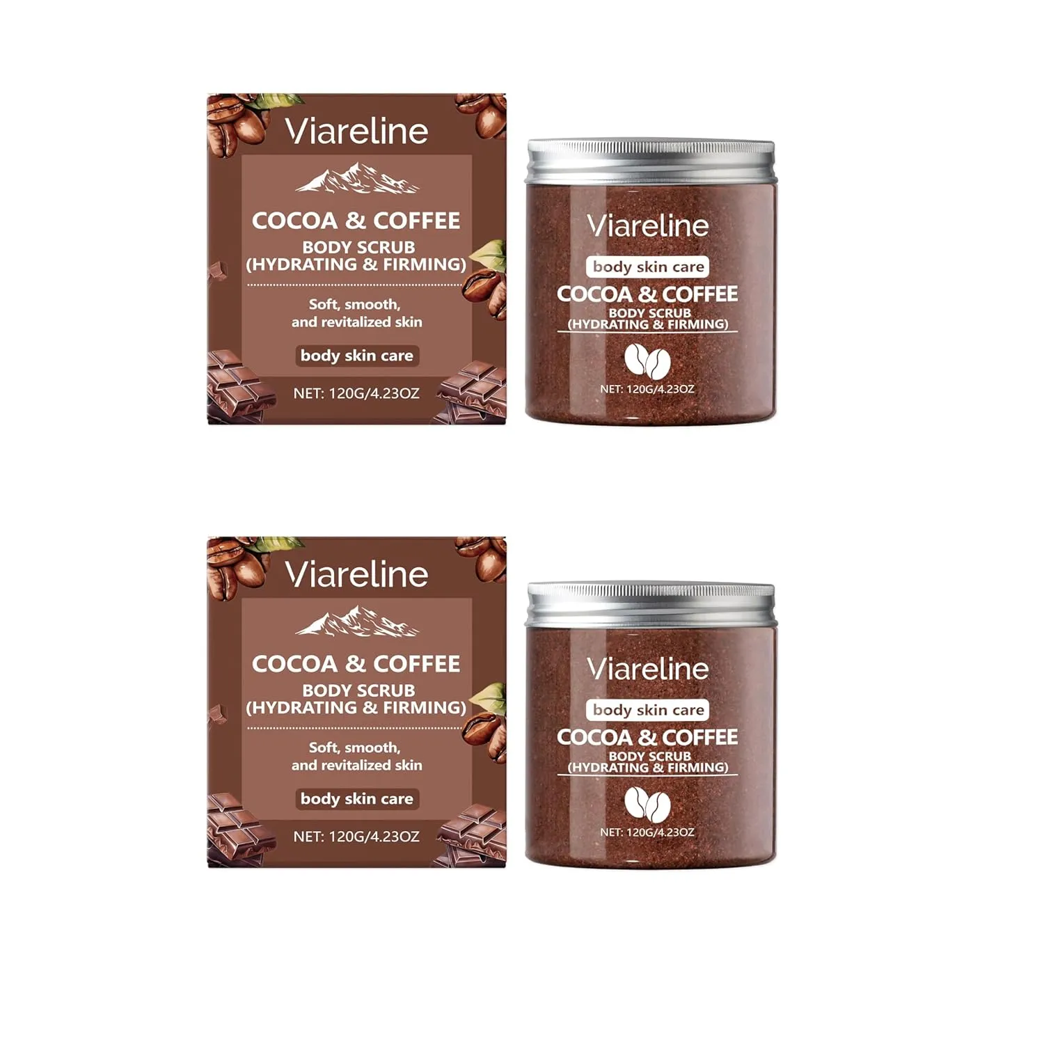 2 Pcs-Coffee-Scented Sea Salt Body Scrub - a Gentle Exfoliating Scrub That Cleanses, Smooths, and Moisturises The Skin.