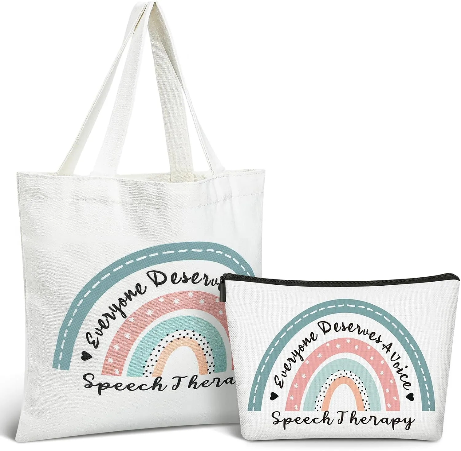 2 Pcs Speech Language Pathologist Gifts Everyone Deserve a Voice Speech Therapy Tote Bag Rainbow SLP Cosmetic Bag Graduation Gifts for Women SP Assistant Therapist