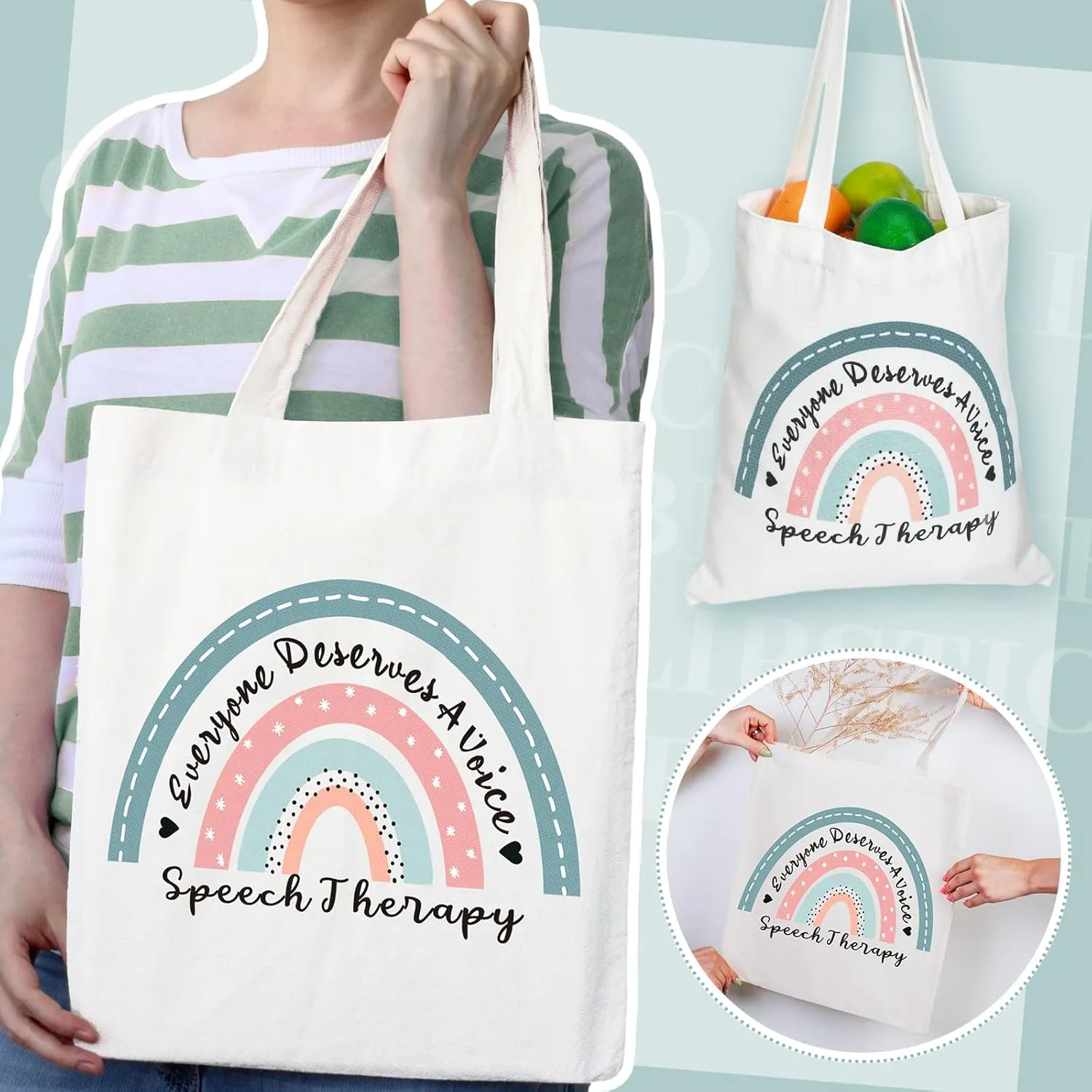 2 Pcs Speech Language Pathologist Gifts Everyone Deserve a Voice Speech Therapy Tote Bag Rainbow SLP Cosmetic Bag Graduation Gifts for Women SP Assistant Therapist