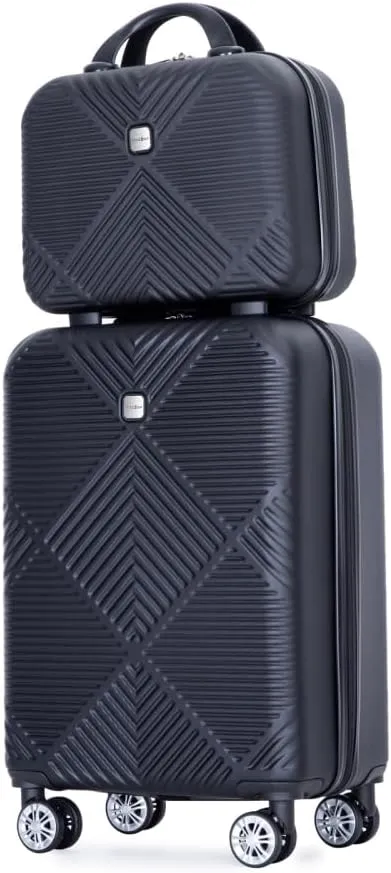 2-Piece ABS Luggage Set (20" Carry-On   14" Vanity Case) - Lightweight Hardshell Suitcases with 360° Spinner Wheels (Black   ABS)