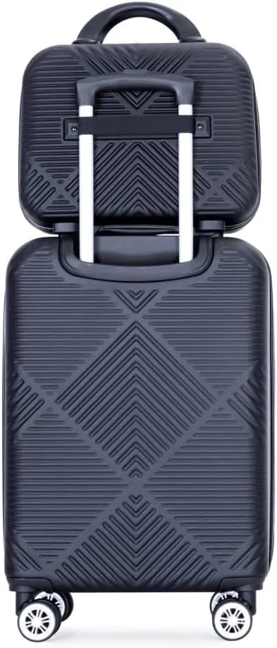 2-Piece ABS Luggage Set (20" Carry-On   14" Vanity Case) - Lightweight Hardshell Suitcases with 360° Spinner Wheels (Black   ABS)