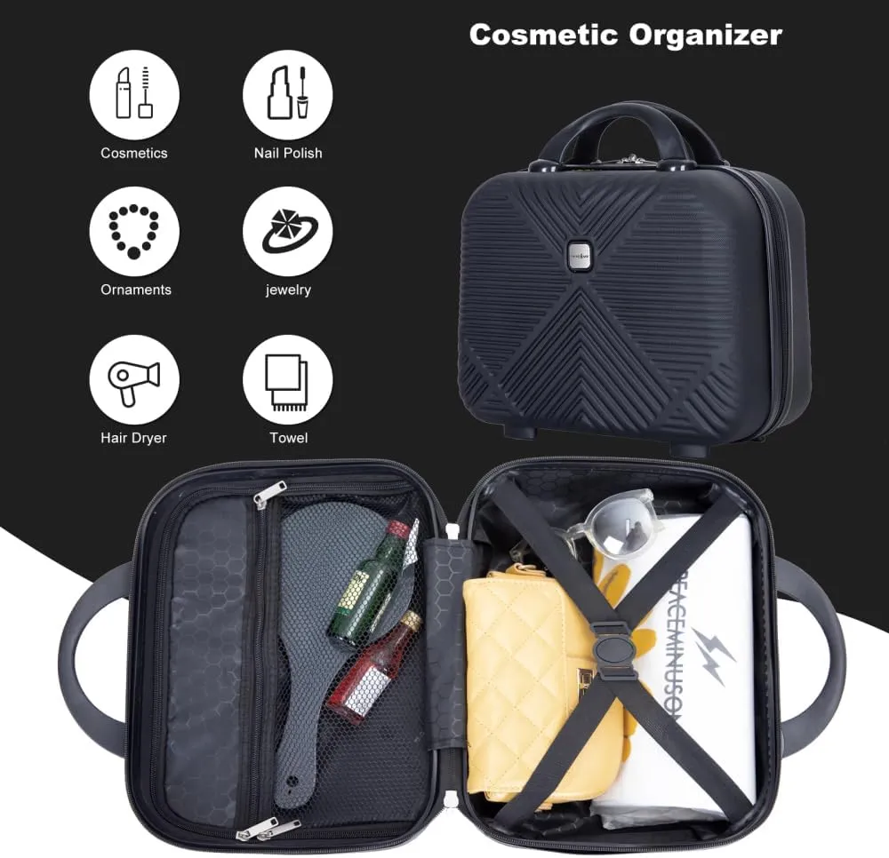 2-Piece ABS Luggage Set (20" Carry-On   14" Vanity Case) - Lightweight Hardshell Suitcases with 360° Spinner Wheels (Black   ABS)