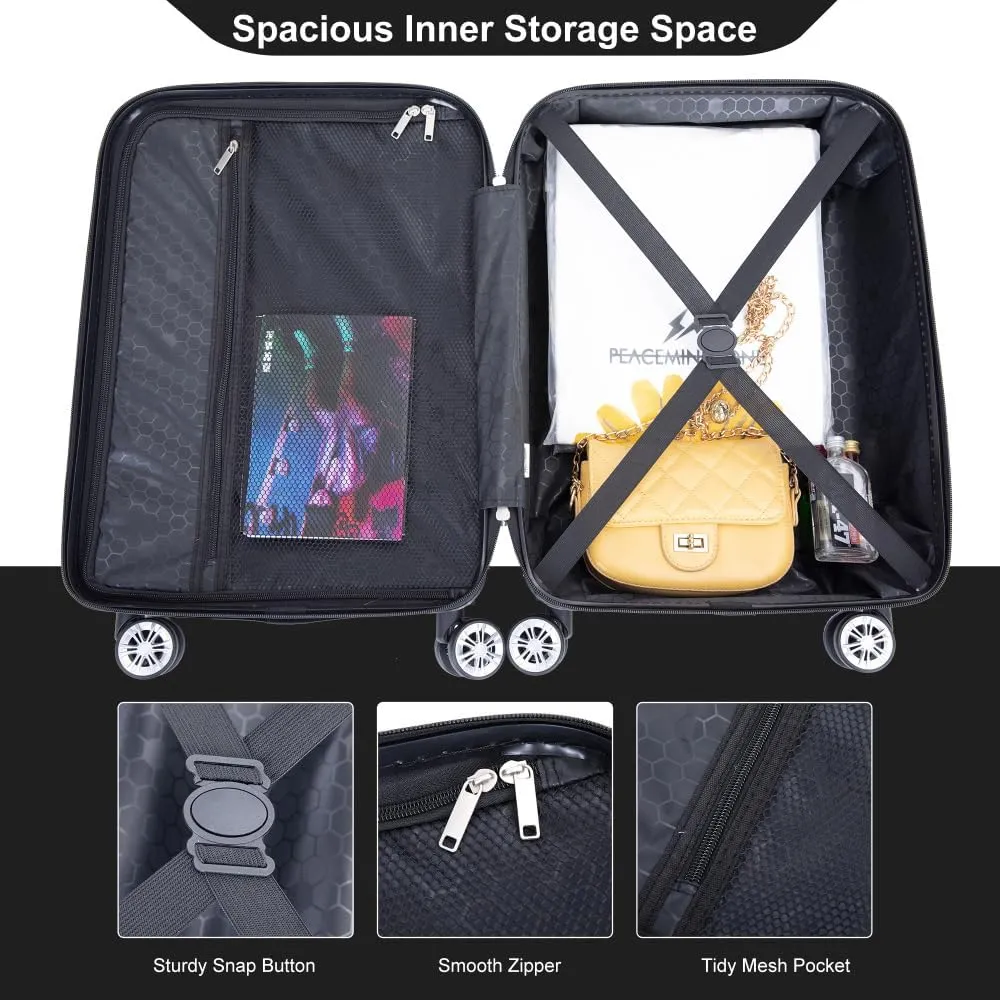 2-Piece ABS Luggage Set (20" Carry-On   14" Vanity Case) - Lightweight Hardshell Suitcases with 360° Spinner Wheels (Black   ABS)