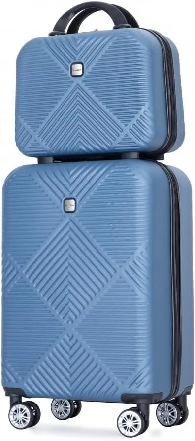 2-Piece ABS Luggage Set (20" Carry-On   14" Vanity Case) - Lightweight Hardshell Suitcases with 360° Spinner Wheels (Blue   ABS)