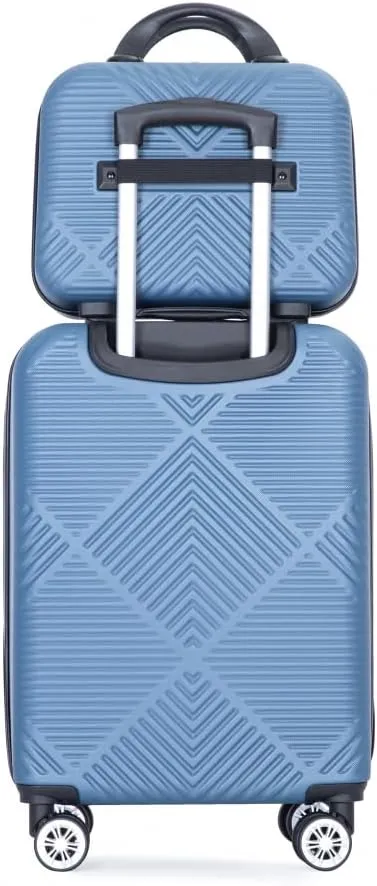 2-Piece ABS Luggage Set (20" Carry-On   14" Vanity Case) - Lightweight Hardshell Suitcases with 360° Spinner Wheels (Blue   ABS)