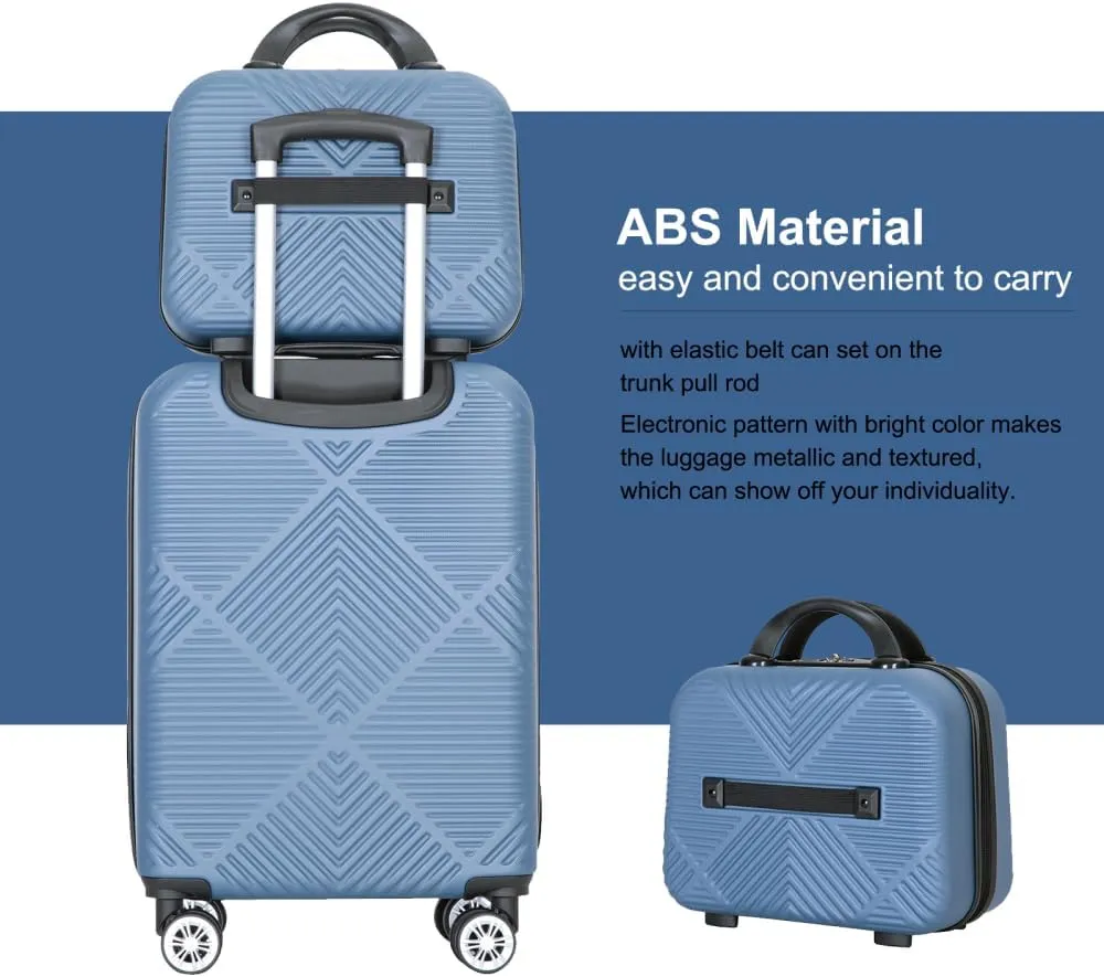 2-Piece ABS Luggage Set (20" Carry-On   14" Vanity Case) - Lightweight Hardshell Suitcases with 360° Spinner Wheels (Blue   ABS)