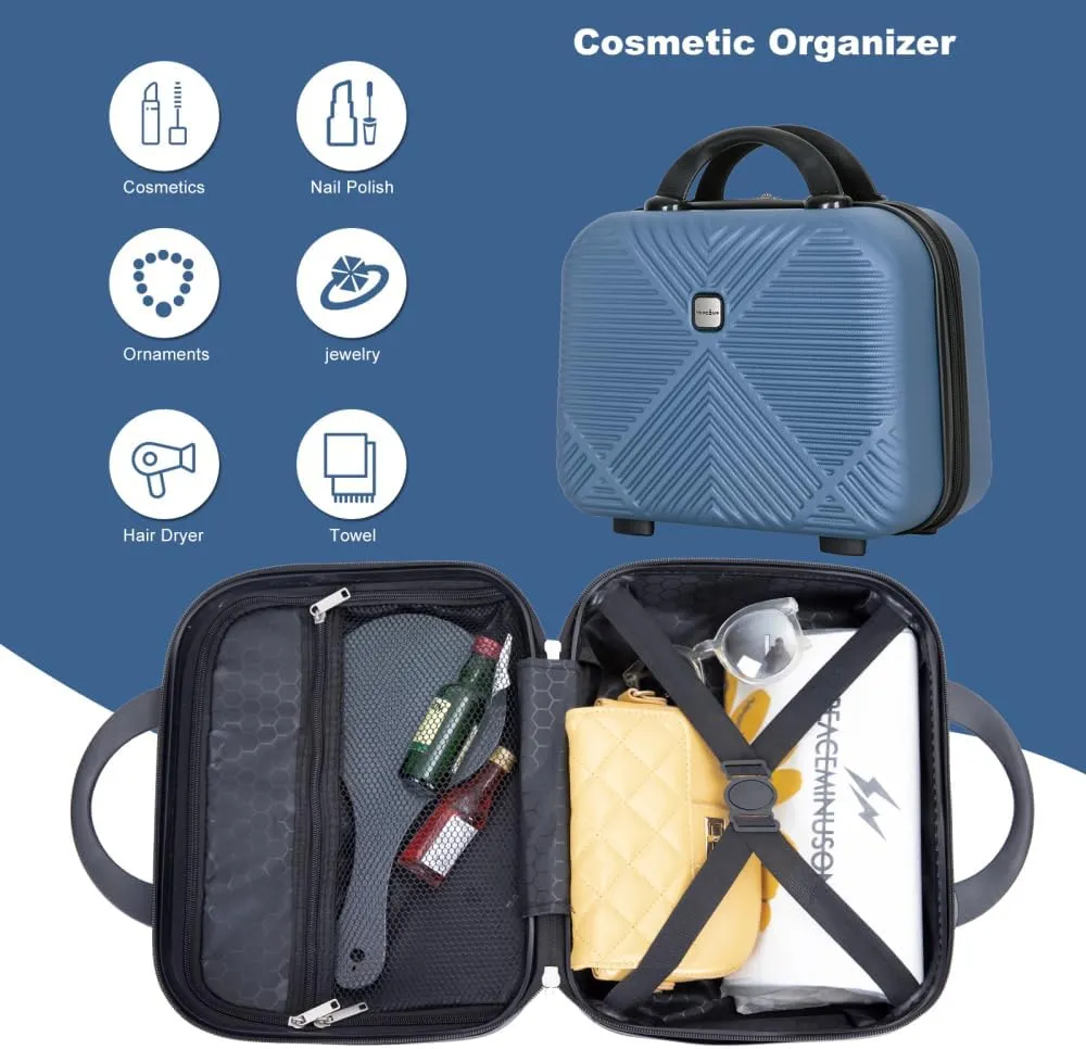 2-Piece ABS Luggage Set (20" Carry-On   14" Vanity Case) - Lightweight Hardshell Suitcases with 360° Spinner Wheels (Blue   ABS)